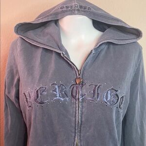 VERTIGO Paris brand gray zip front hoodie with embroidery and stud detail XL